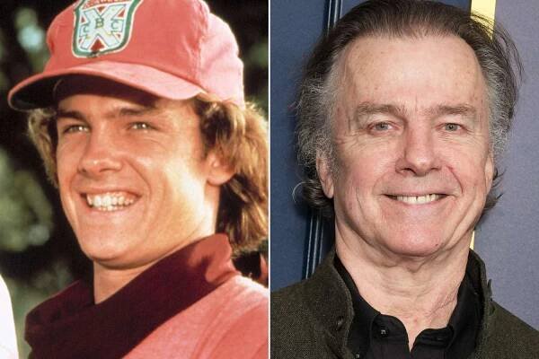Michael O'Keefe as Danny Noonan in 'Caddyshack'; O'Keefe at the 'Your Friends & Neighbors' premiere in April 2025