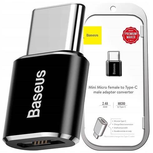 BASEUS ADAPTÉR MINI ADAPTÉR Z MICRO USB NA USB-C ČERNÝ