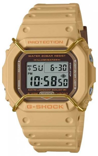 ERICA STORE 時尚時計 - CASIO 卡西歐 G-SHOCK 霧面自然色澤金屬保護器方形電子錶-黃(DW-5600PT-5)