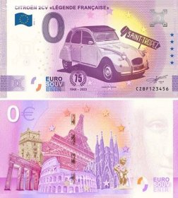 0 Euro Souvenir Citroën 2CV Citroen bankovka - Sběratelství