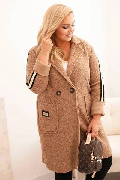 Oversize kabát z umělého beránka s velkými kapsami model 5274-1 barva camel