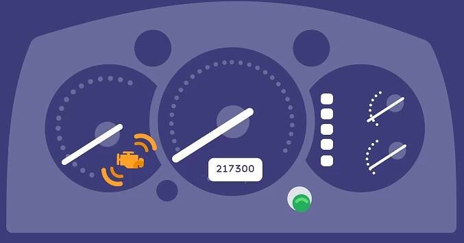 orange check engine light flashing on the dashboard to signal the DTC code