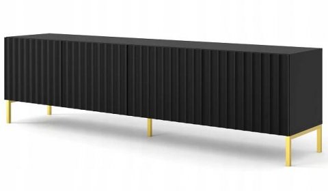 Televizní stolek WAVE 200 cm 4D černý mat nohy zlatý