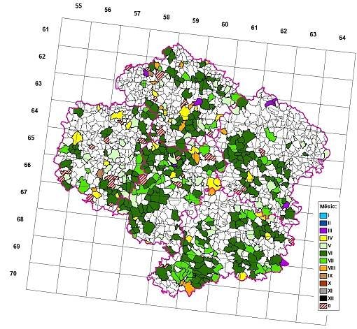 Záznamy z let 2001 - 2017 v jednotlivých katastrálních územích v Kraji Vysočina.
