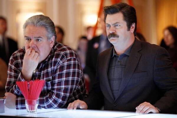 Jim O'Heir as Jerry Gergich, Nick Offerman as Ron Swanson on PARKS AND RECREATION
