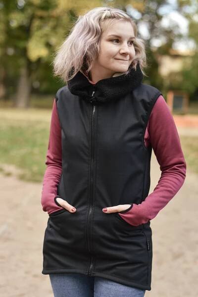 černá dámská softshellová vesta s hebkým chloupkem
