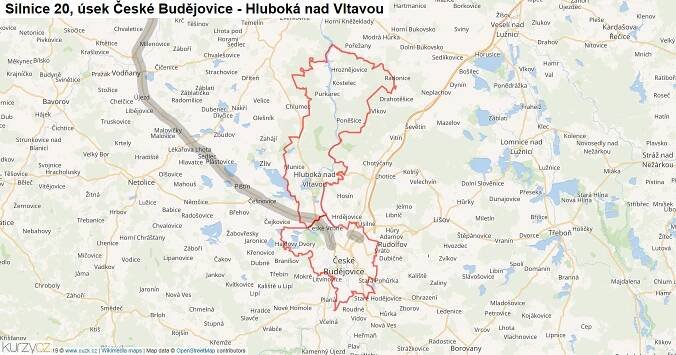 Úsek České Budějovice - Hluboká nad Vltavou, Silnice 20 - Mapa | Kurzy.cz