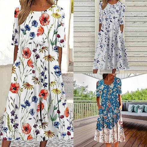 🔥😍【Bestseller】[S-3XL] 2025 Ležérní letní šaty s kulatým výstřihem s po – Kanimyon