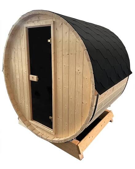 Finská sauna sudová 205 × 160 × 215 cm; dřevo ze severského smrku; vhodná pro 4 osoby