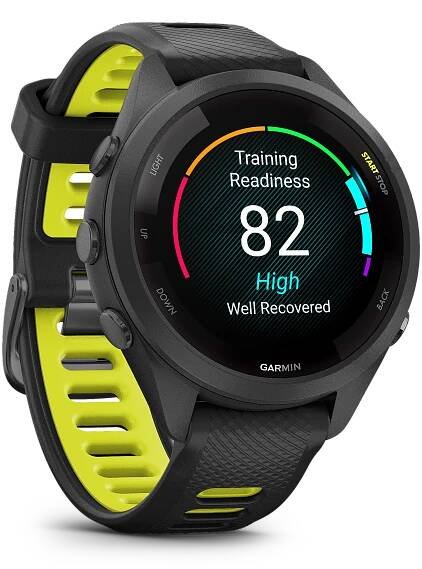 Garmin - Forerunner® 265S-Luneta Black, pouzdro Black, řemínek silicone Black/Yellow | Tovys.cz 