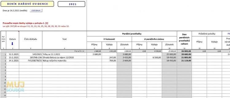 Daňová evidence pro neplátce DPH v MS Excel - download