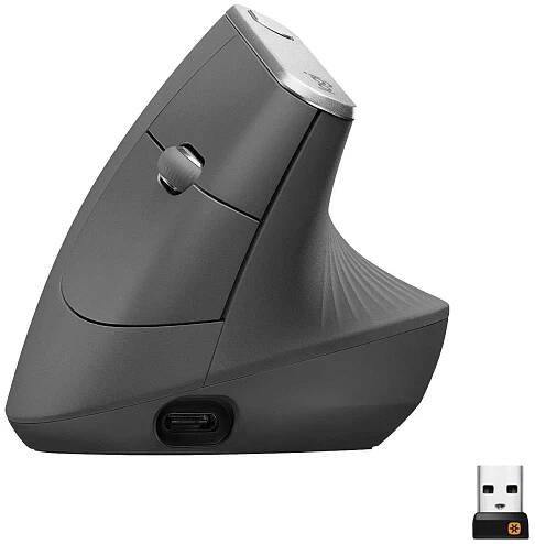 Logitech optická ergonomická myš, přenos Bluetooth®, bezdrátový, 4 tlačítko, 4000 dpi, černá, stříbrná