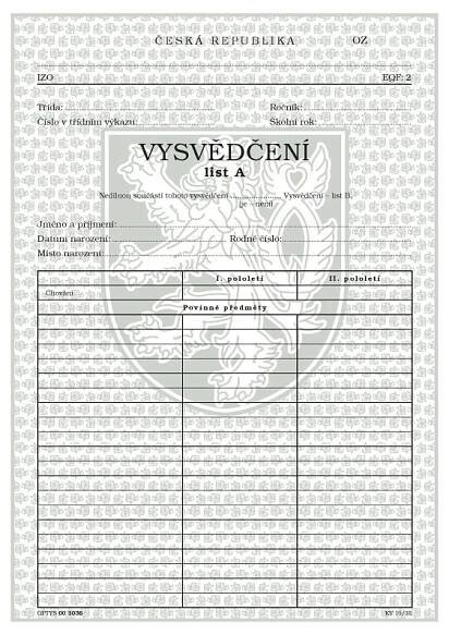 Vysvědčení o získání základního vzdělání v základní škole pro tisk QR kódu (vodoznak a číslování) : 8590384303603