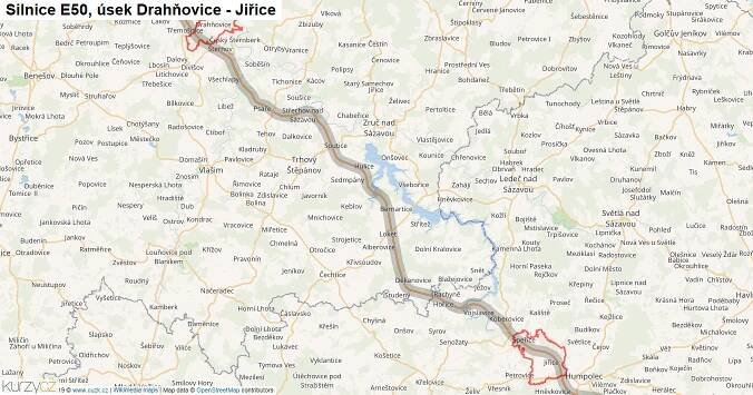 Úsek Drahňovice - Jiřice, Silnice E50 - Mapa | Kurzy.cz