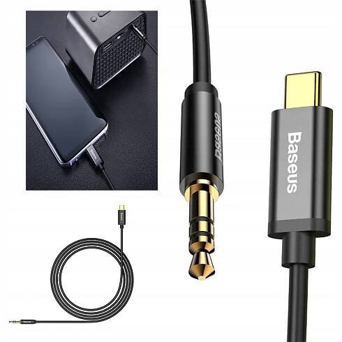 Kabel AUX MINI JACK 3.5 USB TYPE-C BASEUS Pozlacený Adaptér