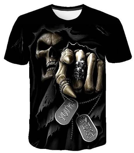 Motocykl lebka Pánské tričko Motorkář 3D Jezdecká trička s potiskem Pro muže Léto Ležérní Krátký rukáv Streetwear s výstřihem do O