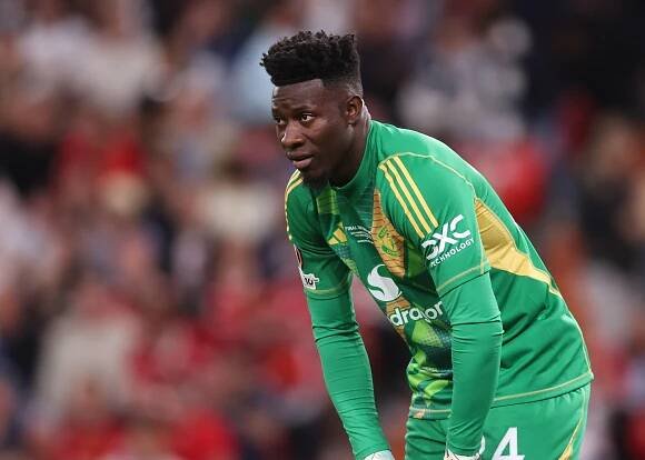 Andre Onana of Manchester United during a soccer match.