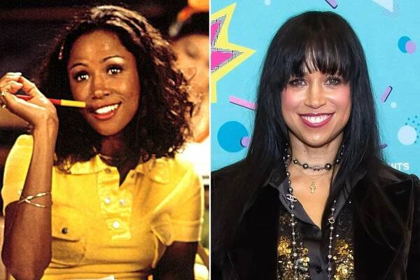 An image collage containing 2 images, Image 1 shows Scene from Clueless showing two female students in class, Image 2 shows Stacey Dash at 90s Con