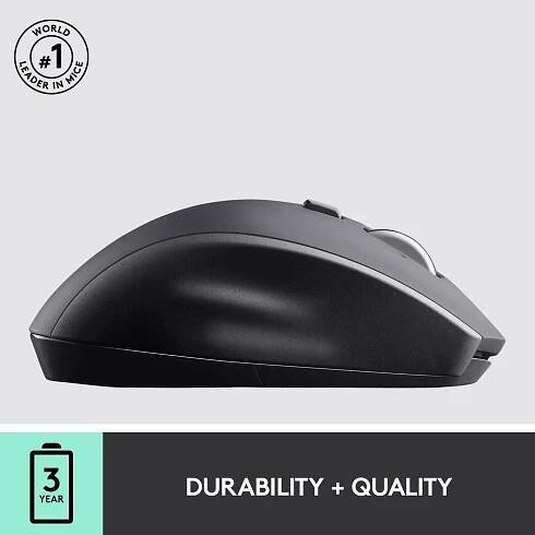 Logitech M705 Marathon laserová ergonomická myš, přenos bezdrátový, 7 tlačítko, 1000 dpi, černá, stříbrná