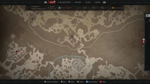 A map of Scosglen in Sanctuary showing the 7th Altar of Lilith in Diablo 4