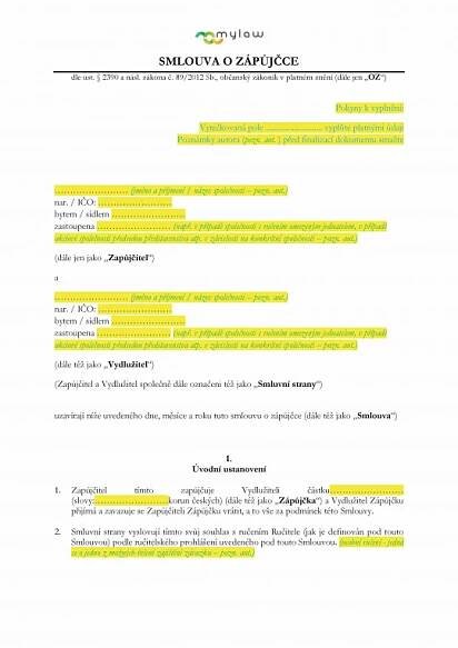 Smlouva o zápůjčce - vzor dokumentu | mylaw