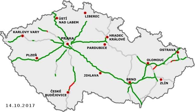 Mapa českých dálnic, autor: Daniel749, CC BY 3.0