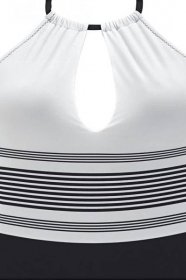 Jednodílné pruhované černo-bílé plavky s odhalenými zády Zanna