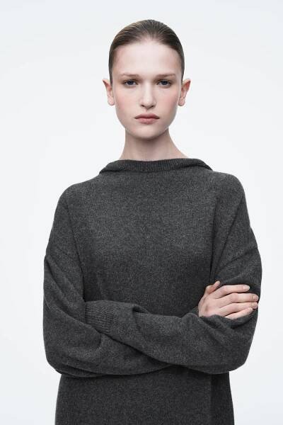 HOODED MERINO WOOL MAXI DRESS - DARK GREY - ŽENY | H&M SK 2