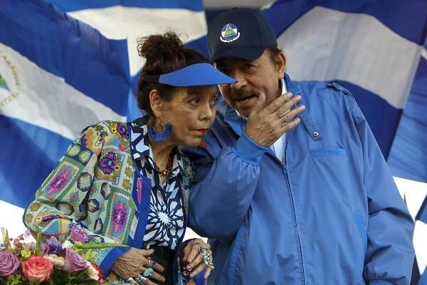 Nicaragua's President Daniel Ortega and his wife and Vice President Rosario Murillo, lead a rally in Managua, Nicaragua.