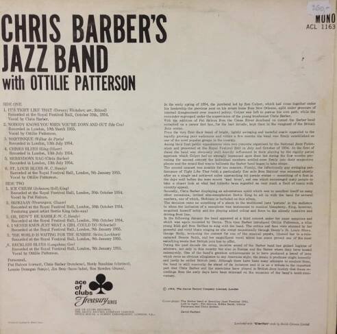Chris Barber's Jazz Band: Chris Barber's Jazz Band With Ottilie Patterson (Ace of Clubs, 1964) - Antikvariát Vinohradská