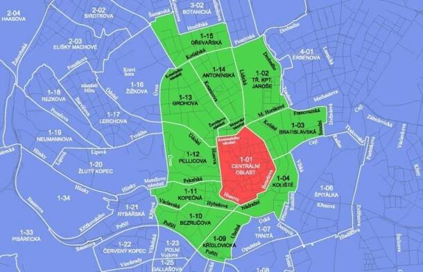 Brno - rezidentní parkování (modré zóny) - Centrum pro cizince JMK