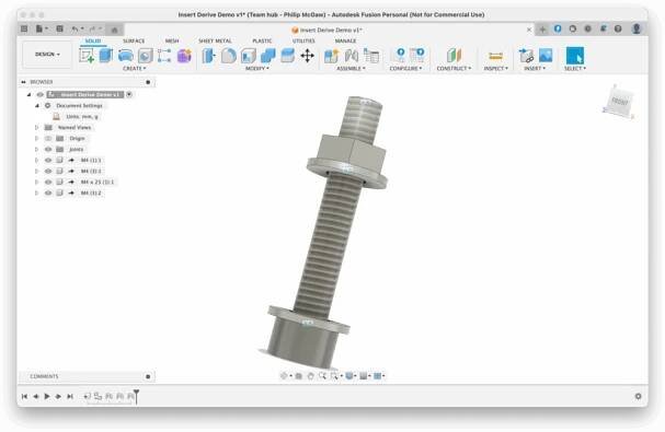  M4 x 25 machine screw with washers and nut in fusion 360