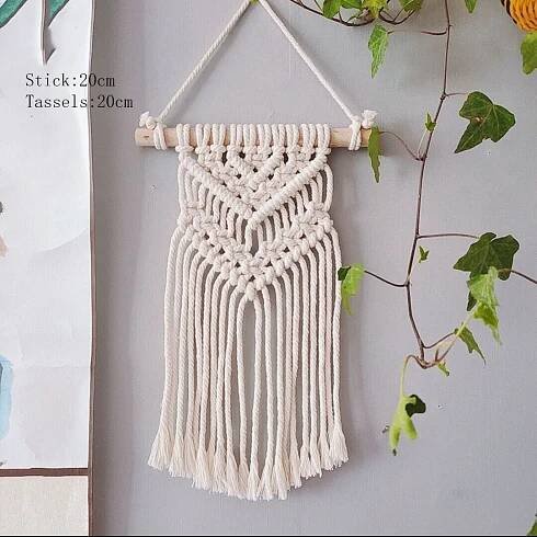 Boho macrame bavlněný závěs na zeď | ručně tkaná dekorace, dětský pokoj doplněk - 15