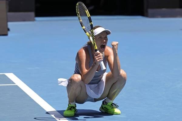 Danielle Collinsová se raduje ve čtvrtfinále Australian Open.