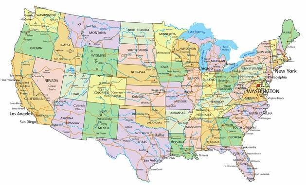 Nálepka United States of America - Highly detailed editable political map with labeling.