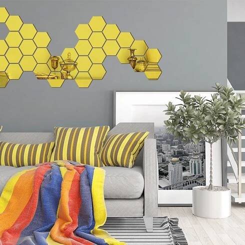 12ks 3D zrcadlová samolepka na zeď Hexagon Decal Home Decor DIY Samolepící zrcadlo Decor Stickers Umělecká dekorace na zeď 46-126mm velká