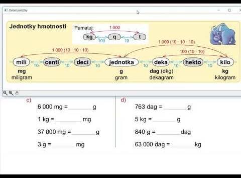 Procvičování převodů jednotek hmotnosti, Matýskova matematika pro 5.roč., 1. díl, str. 24, cv. 1