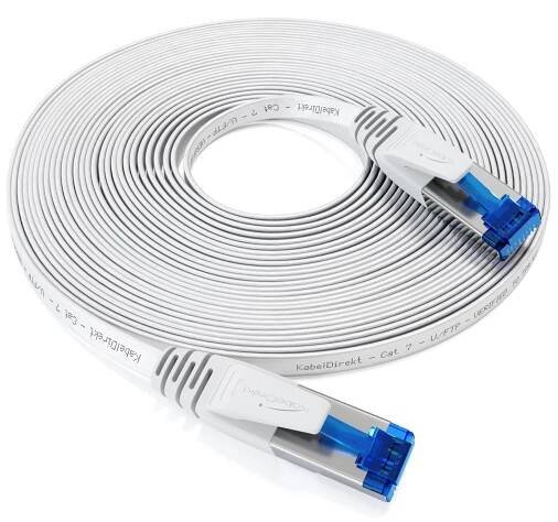 Cat 7 Ethernet- & Netzwerkkabel flach - weiß  - 10 Gbit/s mit RJ45-Stecker