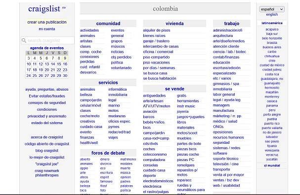 Screenshot of Craigslist Website Homepage