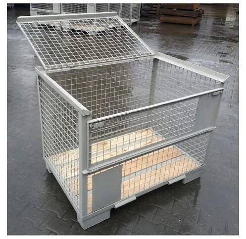 Gitterbox s víkem, 1200x800x800 mm, nosnost 1500 kg, šedá RAL7030