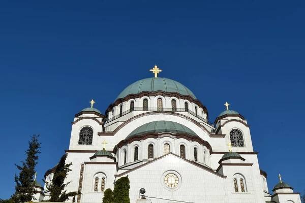 Balkánský, hlavního města, kostelní věž, ortodoxní, turistická atrakce, budova, kostel, architektura