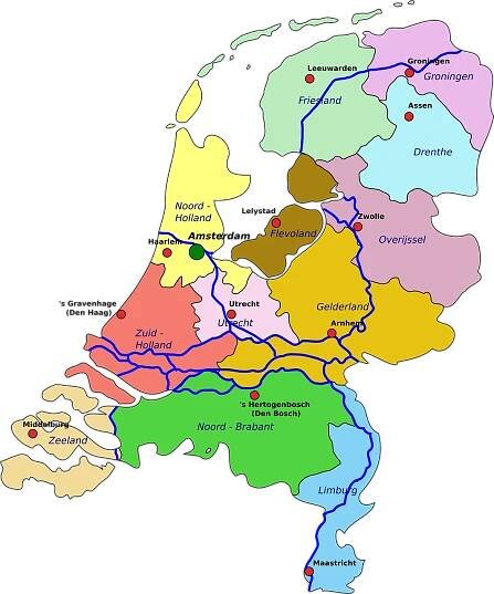 Holandsko, Mapa, Zeměpis, Politický