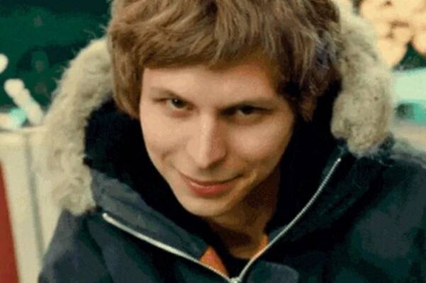 Michael Cera looking down his nose in a creepy little way as Scott Pilgrim in "Scott Pilgrim vs. the World"