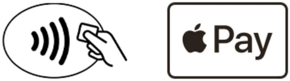Symbol für Kontaktlos bezahlen neben dem Apple Pay Logo.