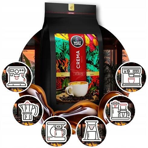 Káva zrnková - Crema Tropic - 100% Arabica 1kg Čerstvě pražená WEST CAFFEE Druh kávy arabica