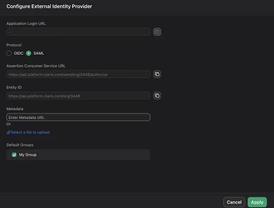 Claris Studio, Active Directorty Federation Services SAML external IdP configuration