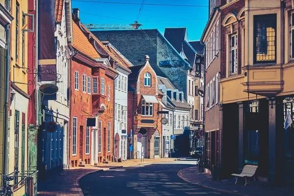 Překrásná stará budova Odense, Dánsko. — Stock obrázek