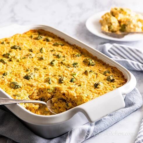 Gluten-Free Vegan Cheesy Broccoli Rice Casserole