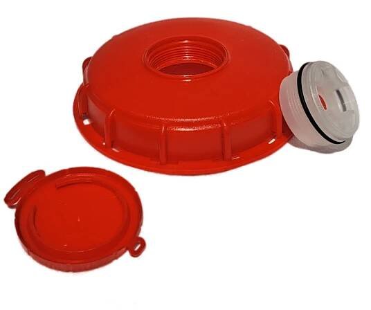 IBC horní šroubovací uzávěr - víko, průměr 155 mm (6") + přetlakový ventil - červené