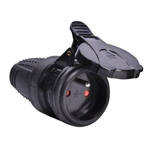 SOLIGHT Kabelová zásuvka gumová do vlhka P77 230V/16A/IP44, černá
